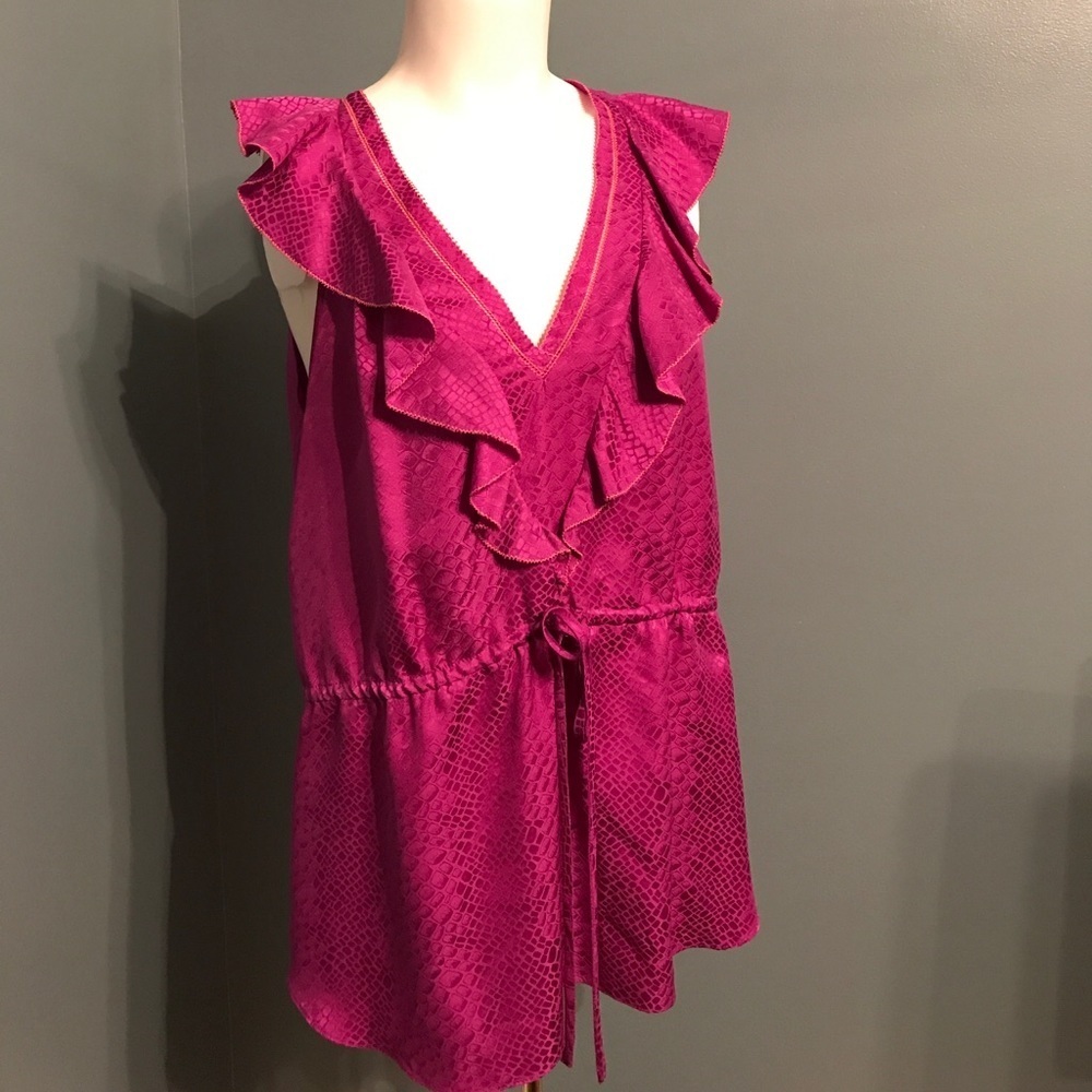 Rebecca Taylor Raspberry Silk Ruffle Front Top